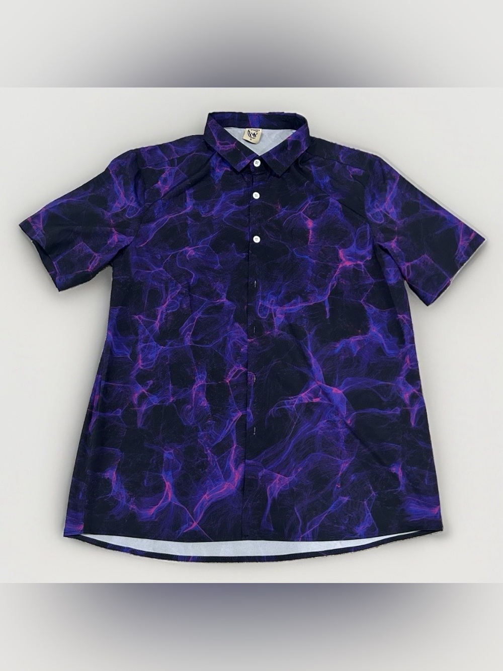 HARDADDY Hawaiian Shirt Mens M Purple Pink Abstract Smoke Button Up Pocket